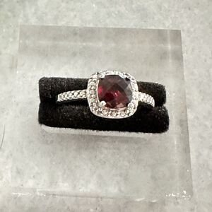 2 Carat Cushion Cut Genuine Garnet & Halo Cz Ring In Silver Size 8 Gift Box!